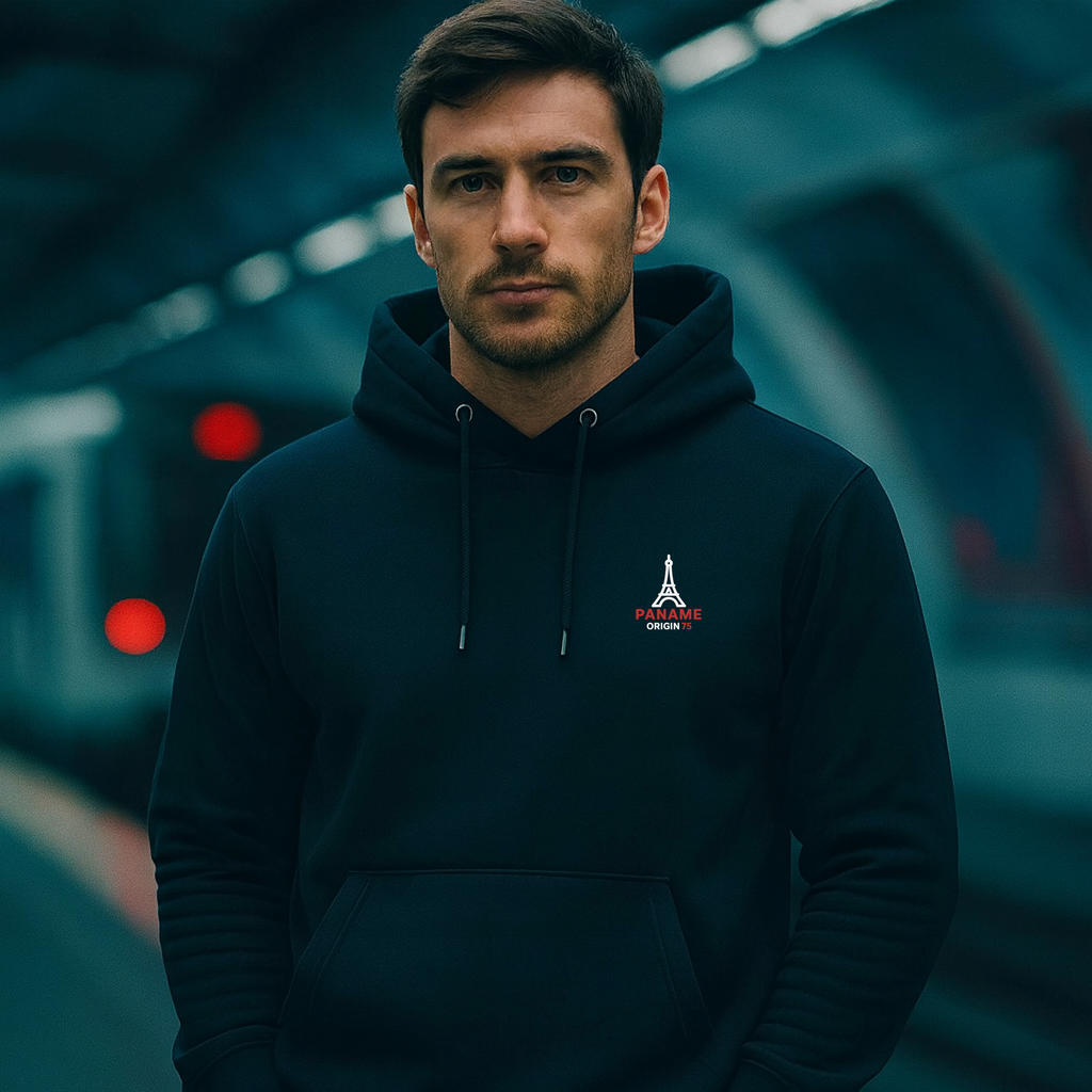 Sweat à capuche navy brodé Paname Origin 75 Signature