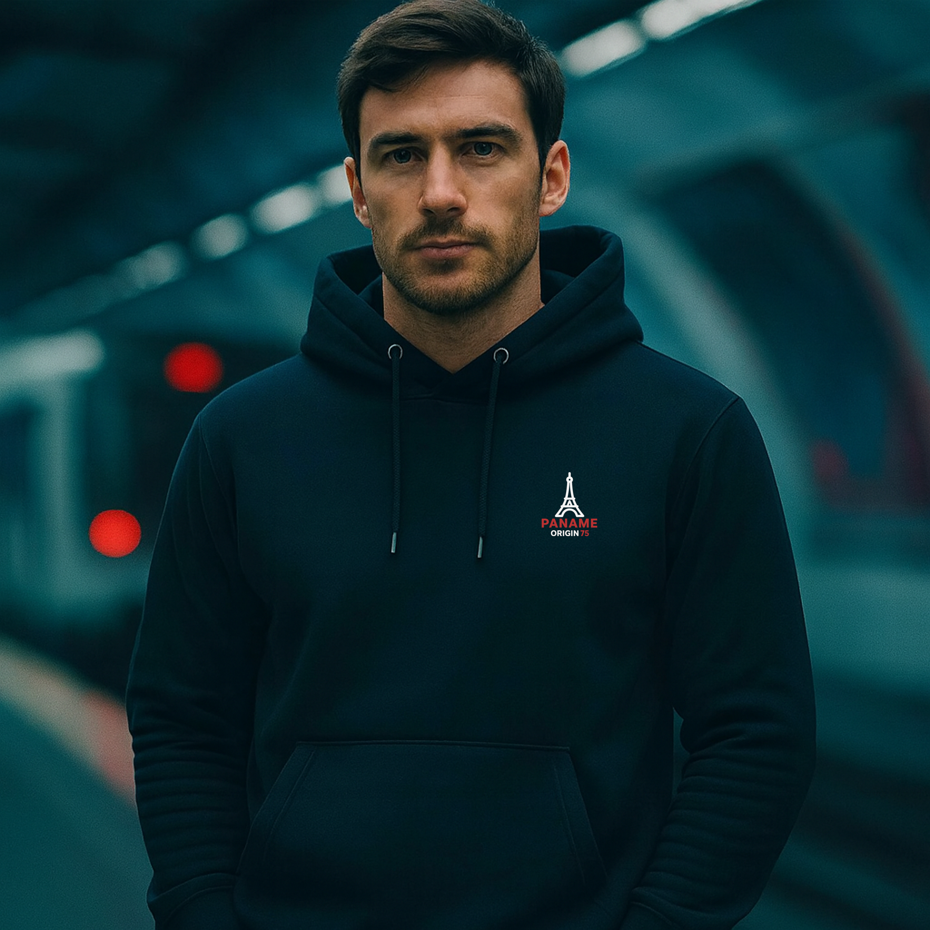 Sweat à capuche navy brodé Paname Origin 75 Signature